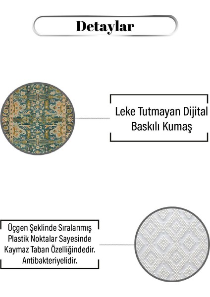 Yeşil Temalı Otantik Desen Dijital Baskılı Kaymaz Zenit Halı