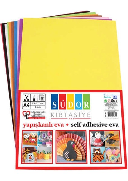 Yapışkanlı Eva A4 2 mm 10 Renk