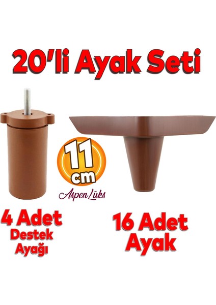 20'li Set Aspen Lüks Mobilya Koltuk Kanepe Tv Ünitesi Destek Ayağı 11 cm Ahşap Desenli Ayakları