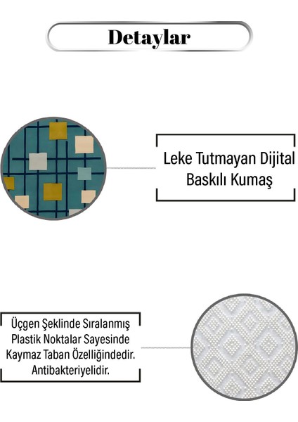 Çizgi ve Kare Desen Dijital Baskılı Kaymaz Zenit Halı