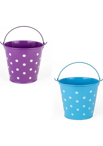2 Pcs Vıp Decoratıve Blue Purple Pail 2 Adet Saplı Metal Kova Puantiyeli Kova Mor Kova Mavi Kova
