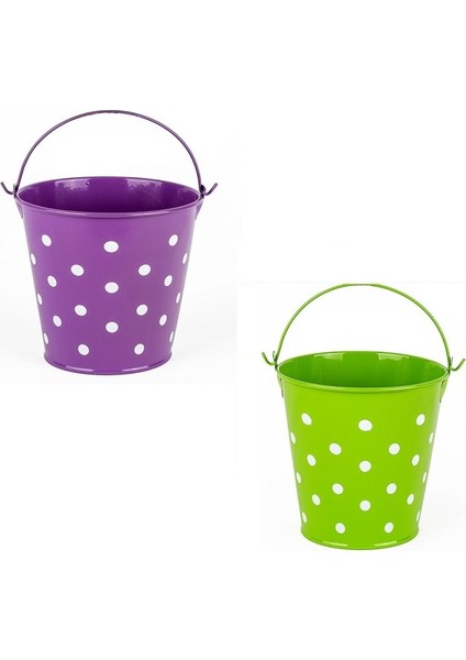 2 Pcs Vıp Decoratıve Green Purple Pail 2 Adet Saplı Metal Kova Puantiyeli Kova Mor Kova Yeşil Kova