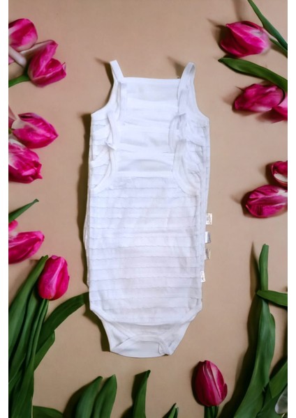 Kız Bebek Fırfırlı Ip Askılı Zıbın Body 4 Lü Beyaz