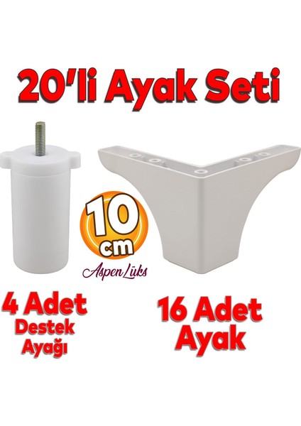 20'li Set Rose Lüks Mobilya Koltuk Kanepe Tv Ünitesi Destek Ayağı 10 cm Beyaz Ayakları