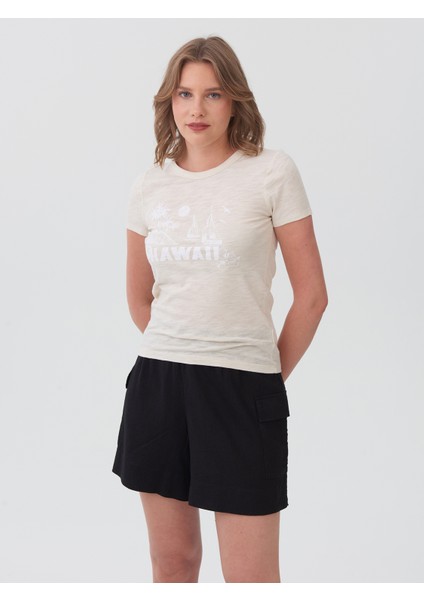 Kadın Bej Foreversoft Grafikli T-Shirt