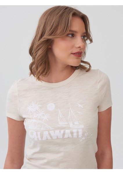 Kadın Bej Foreversoft Grafikli T-Shirt