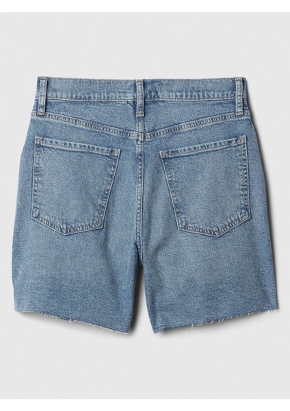 Kadın Mavi Vintage Midi Denim Şort