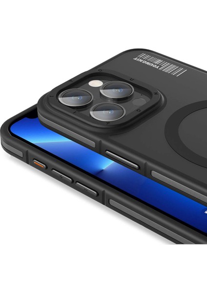 iPhone 13 Pro Max Uyumlu Kılıf Magsafe Şarj Özellikli Youngkit Rock Sand Serisi Kapak Siyah