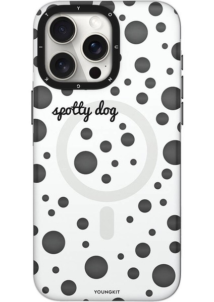 iPhone 13 Pro Uyumlu Kılıf Magsafe Özellikli Polka Dot Desenli Youngkit Spots Serisi Kapak Beyaz