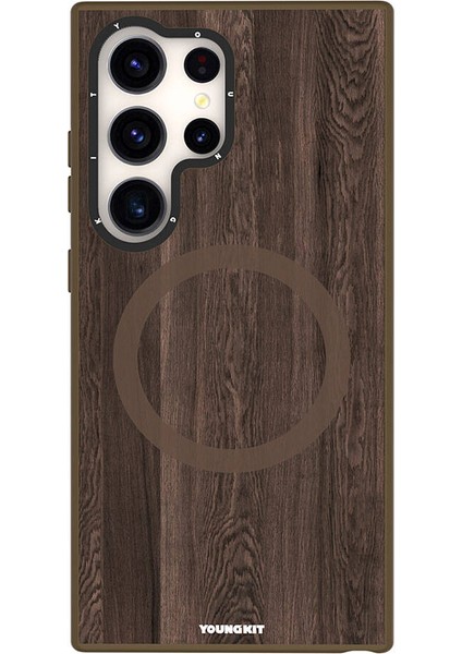 Galaxy S24 Ultra Uyumlu Kılıf Magsafe Şarj Özellikli Youngkit Wood Forest Serisi Kapak Kahverengi