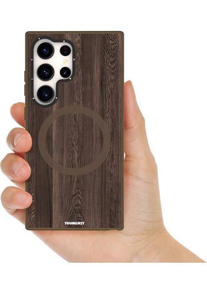 Galaxy S24 Ultra Uyumlu Kılıf Magsafe Şarj Özellikli Youngkit Wood Forest Serisi Kapak Kahverengi modelleri