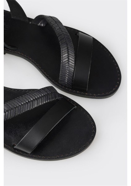 Siyah Deri Kadın Sandalet indirimleri