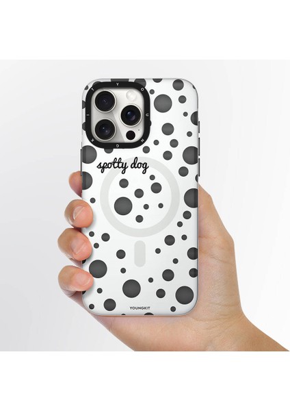 iPhone 14 Pro Max Uyumlu Kılıf Magsafe Özellikli Polka Dot Desenli Youngkit Spots Serisi Kapak Beyaz fiyatları