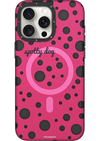 iPhone 13 Pro Uyumlu Kılıf Magsafe Özellikli Polka Dot Desenli Youngkit Spots Serisi Kapak Pembe