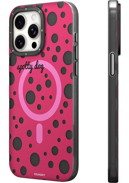 iPhone 13 Pro Uyumlu Kılıf Magsafe Özellikli Polka Dot Desenli Youngkit Spots Serisi Kapak Pembe