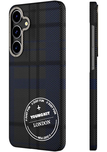 Galaxy S24 Uyumlu Kılıf Ekose Desenli Youngkit Gezhi Serisi Kapak Mavi