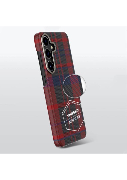 Galaxy S24 Uyumlu Kılıf Ekose Desenli Youngkit Gezhi Serisi Kapak Kırmızı fırsatları