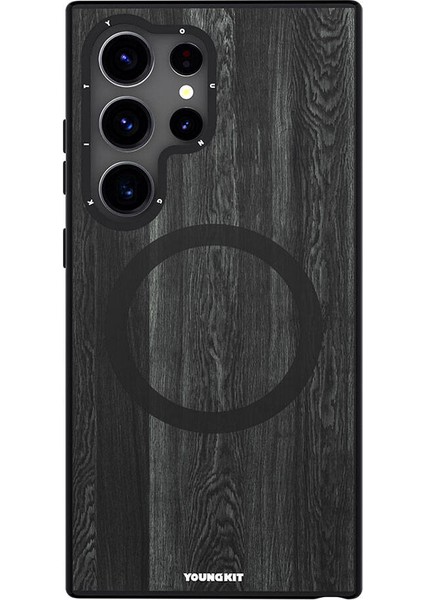 Galaxy S24 Ultra Uyumlu Kılıf Magsafe Şarj Özellikli Youngkit Wood Forest Serisi Kapak Siyah