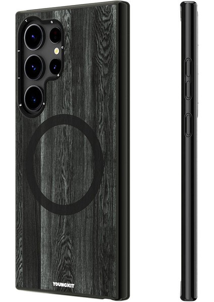 Galaxy S24 Ultra Uyumlu Kılıf Magsafe Şarj Özellikli Youngkit Wood Forest Serisi Kapak Siyah fiyatları