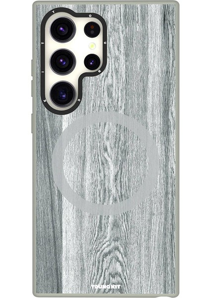 Galaxy S24 Ultra Uyumlu Kılıf Magsafe Şarj Özellikli Youngkit Wood Forest Serisi Kapak Gri