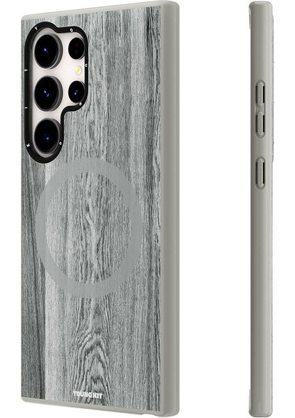 Galaxy S24 Ultra Uyumlu Kılıf Magsafe Şarj Özellikli Youngkit Wood Forest Serisi Kapak Gri fiyatları