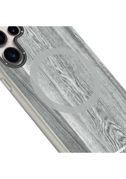 Galaxy S24 Ultra Uyumlu Kılıf Magsafe Şarj Özellikli Youngkit Wood Forest Serisi Kapak Gri modelleri