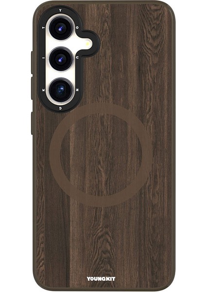 Galaxy S24 Uyumlu Kılıf Magsafe Şarj Özellikli Youngkit Wood Forest Serisi Kapak Kahverengi