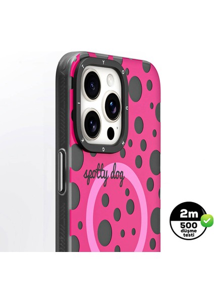 iPhone 13 Pro Max Uyumlu Kılıf Magsafe Özellikli Polka Dot Desenli Youngkit Spots Serisi Kapak Pembe