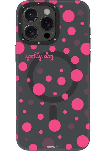 iPhone 13 Pro Max Uyumlu Kılıf Magsafe Özellikli Polka Dot Desenli Youngkit Spots Serisi Kapak Gri