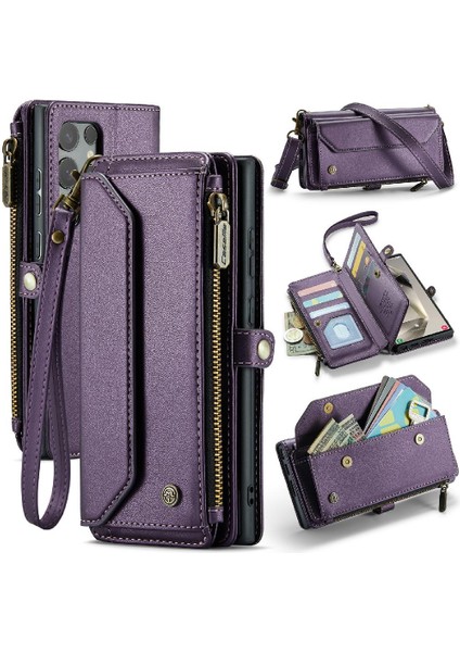 Samsung Galaxy S24 Için Crossbody Durumda Ultra Fermuar Faturaları Yuvası Kılıf Cüzdan (Yurt Dışından)