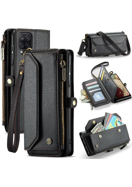 Samsung Galaxy A12 5g Için Crossbody Durumda Rfid Engelleme Fermuar Faturaları Yuvası (Yurt Dışından)