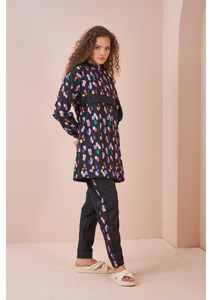 Puantiye Desen Tesettür Mayo Kısa Siyah fiyatları