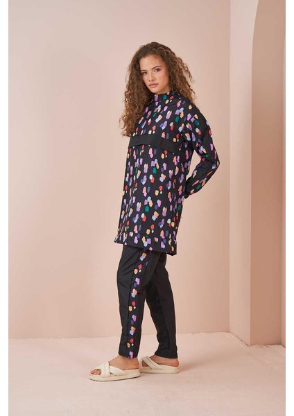 Puantiye Desen Tesettür Mayo Kısa Siyah modelleri