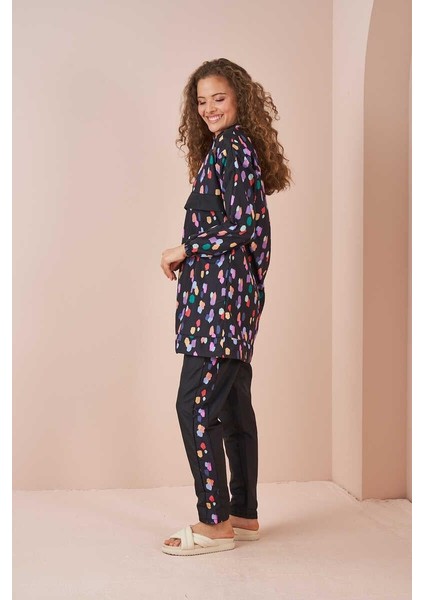 Puantiye Desen Tesettür Mayo Kısa Siyah fırsatları