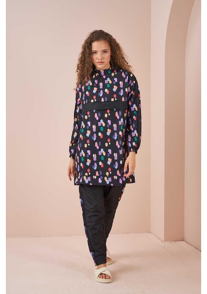 Puantiye Desen Tesettür Mayo Kısa Siyah indirimleri