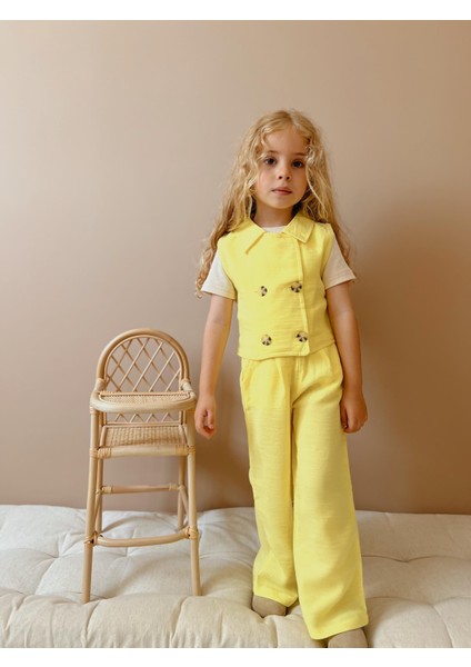 Yigit Butik Yelekli Müslin Kumaş Kız Çocuk Takım