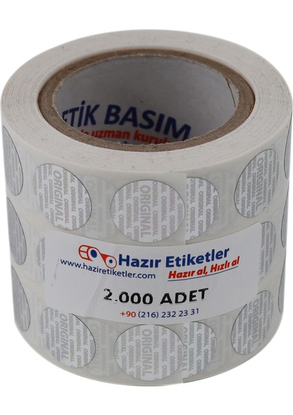 Original Etiketi Pp Metalize(Hologramlı) 15MM Çapında 2000 Adet Yan Yana 3 Lü