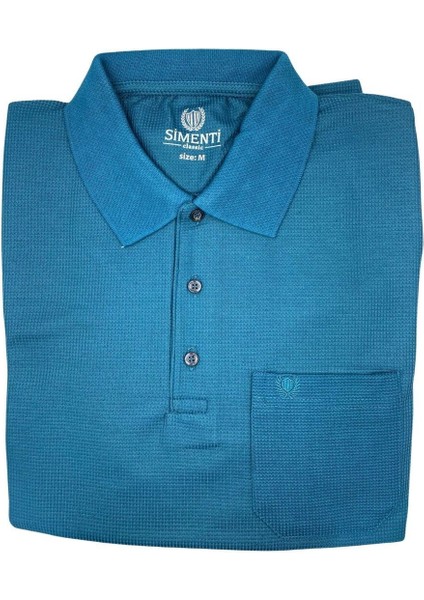 Yeni Sezon Simenti Waffle Desen Kısa Kol Polo Yaka T-Shirt