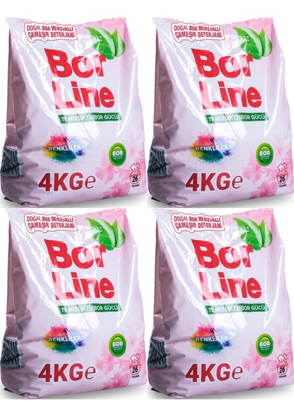 Bor Line Matik Toz Çamaşır Deterjanı 16KG (Renkliler Için) 104 Yıkama (4pk*4kg)