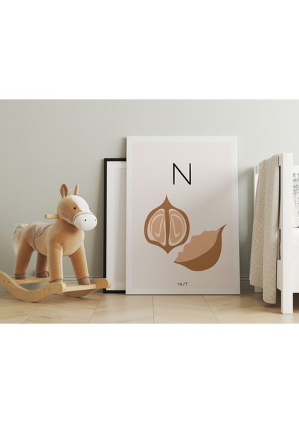 N Harfi Alfabe Minimalist Kanvas Tablo - Bebek Odası Dekorasyon - Çocuk Odası Tablo