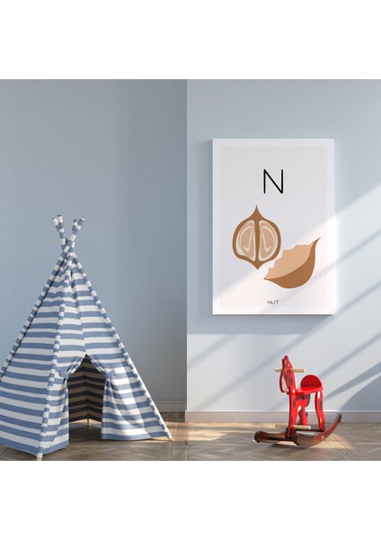 N Harfi Alfabe Minimalist Kanvas Tablo - Bebek Odası Dekorasyon - Çocuk Odası Tablo
