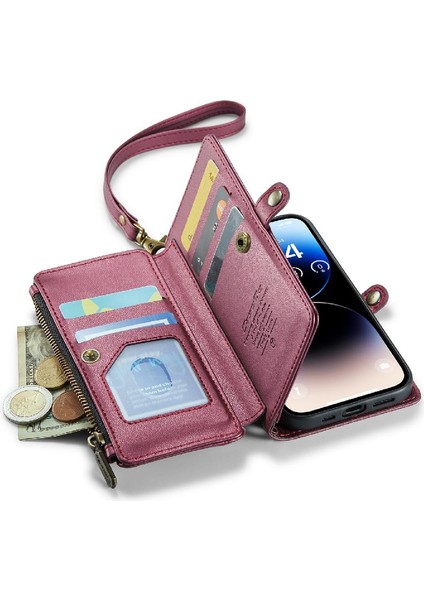 Iphone 14 Için Crossbody Durumda Pro Kart Tutucu Kılıf Cüzdan Fermuar Faturaları Yuvası (Yurt Dışından)