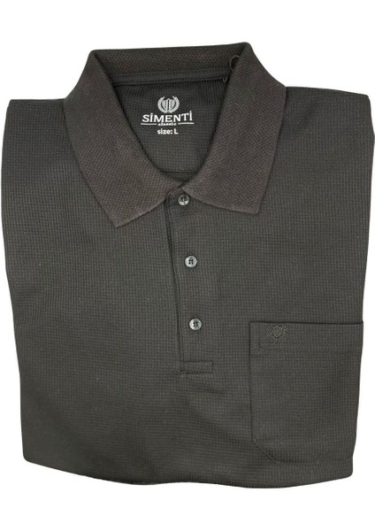 Yeni Sezon Simenti Waffle Desen Kısa Kol Polo Yaka T-Shirt