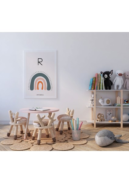 R Harfi Alfabe Minimalist Kanvas Tablo - Bebek Odası Dekorasyon - Çocuk Odası Tablo fiyatları