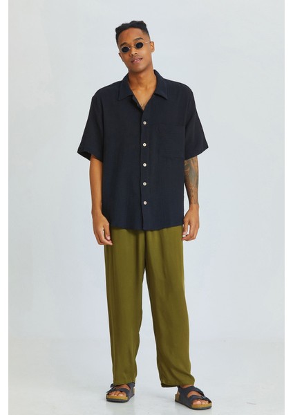 Küba Yaka Bohem Erkek Gömlek Siyah fiyatları