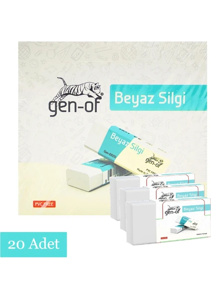 No:20 Büyük Boy Pvc Free Beyaz Silgi 20 Adet