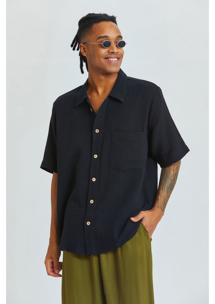 Küba Yaka Bohem Erkek Gömlek Siyah modelleri