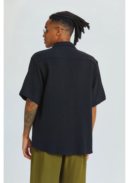 Küba Yaka Bohem Erkek Gömlek Siyah fırsatları
