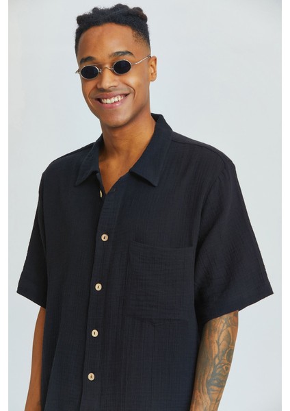 Küba Yaka Bohem Erkek Gömlek Siyah indirimleri