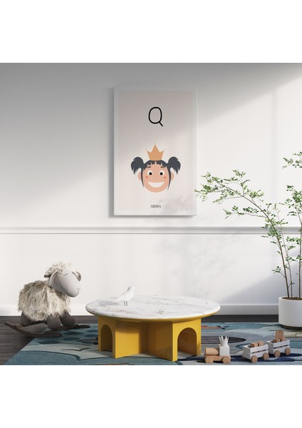 Q Harfi Alfabe Minimalist Kanvas Tablo - Bebek Odası Dekorasyon - Çocuk Odası Tablo modelleri